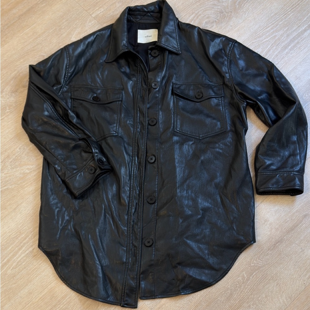 Aritzia Wilfred Black Leather Shirt Jacket